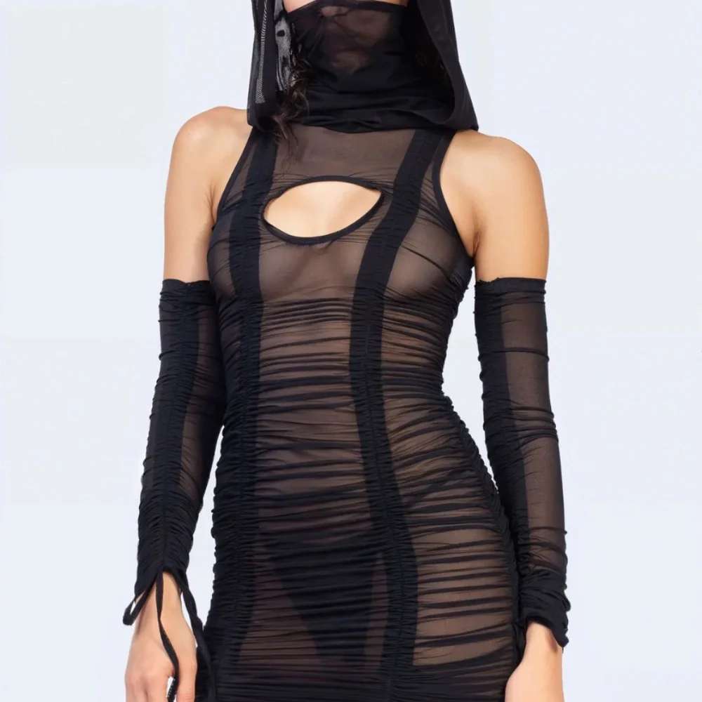 Badinka Horizon Black Hooded Ruched Dress and Gloves - Picture 3 of 3